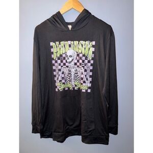 Real Essentials Dead Inside Spooky Season‎ Skeleton Hoodie Black Mens Large L
